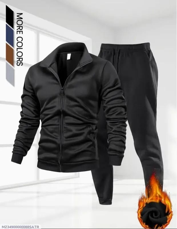 2 Pcs Men's Fleece Plain Zipper Track-Suit